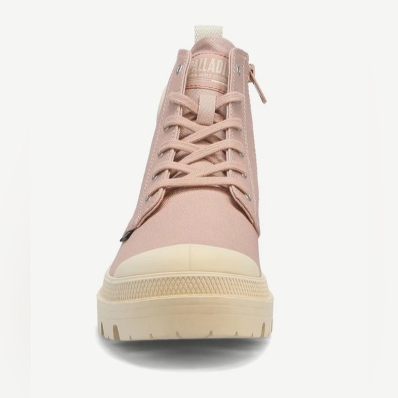 Palladium Pink Twill Chunky Platform Lace-Up/Side Zipper Boots - Picture 6 of 9